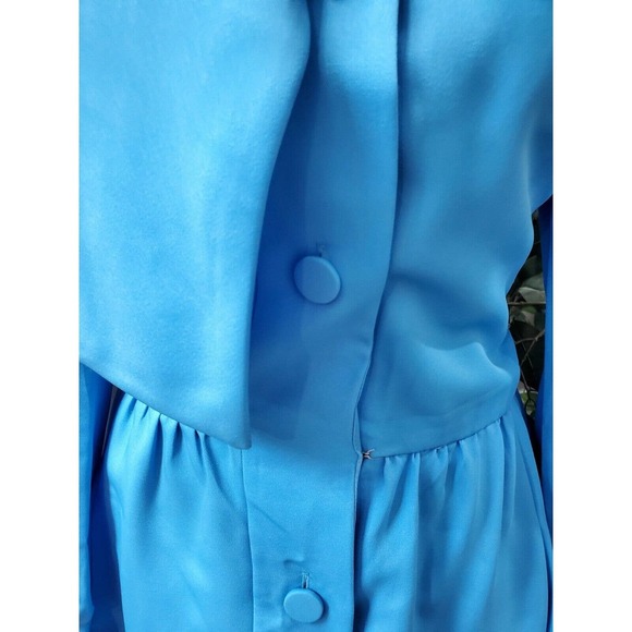 VTG Misscontinental Blue Polyester Long Sleeve Buttons Front Knee Length Dress - Picture 3 of 12